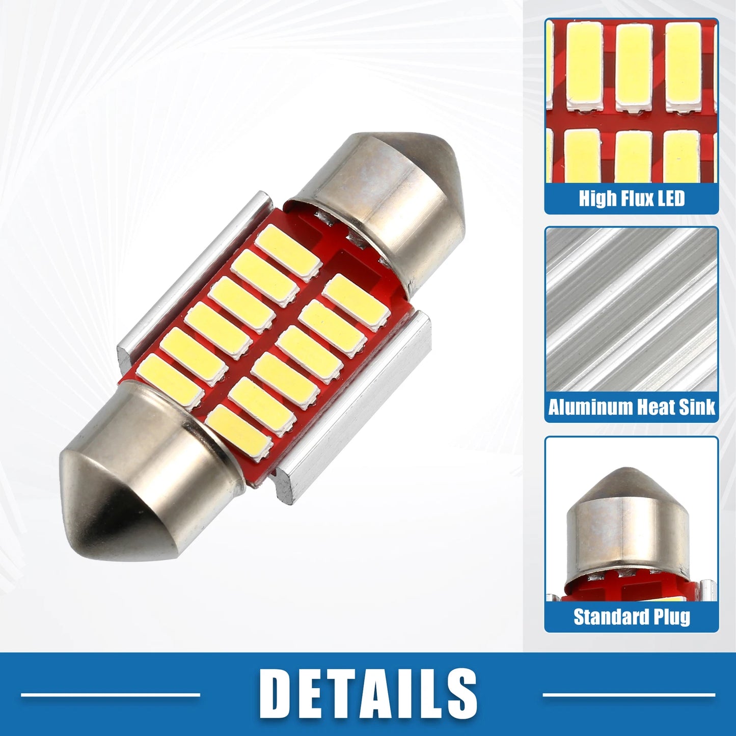 Set of 10 LED Festoon Lights 31mm DE3175 12SMD 4014 Chipsets