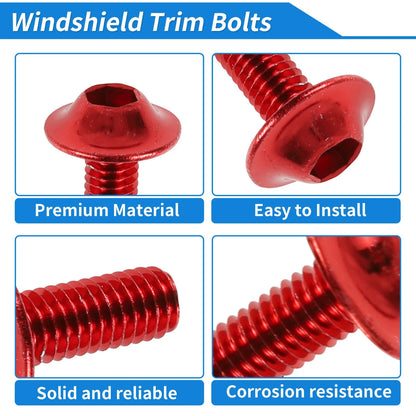 Windshield Bolts Set of 4 for Kawasaki Yamaha Suzuki (Stainless Steel Rubber Red)