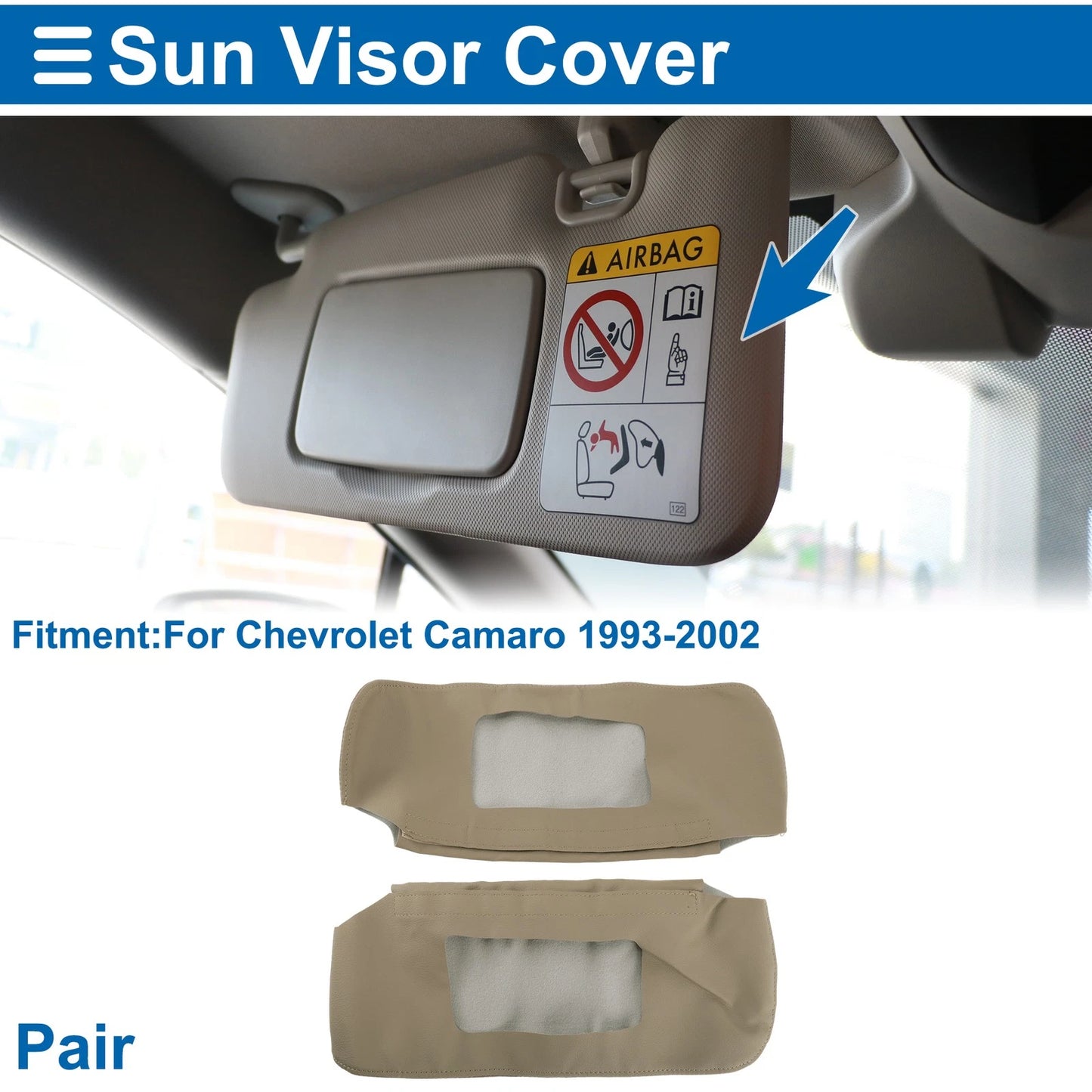 Sun Visor Cover Set for Chevrolet Camaro (1993–2002) Left Right Faux Leather Beige