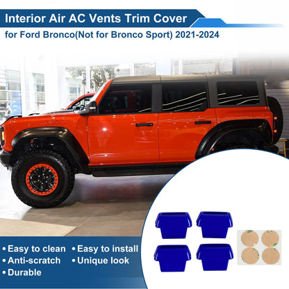 Set of 4 Air Condition Outlet Vent Trim Cover Frame for Ford Bronco (2021–2024) Blue
