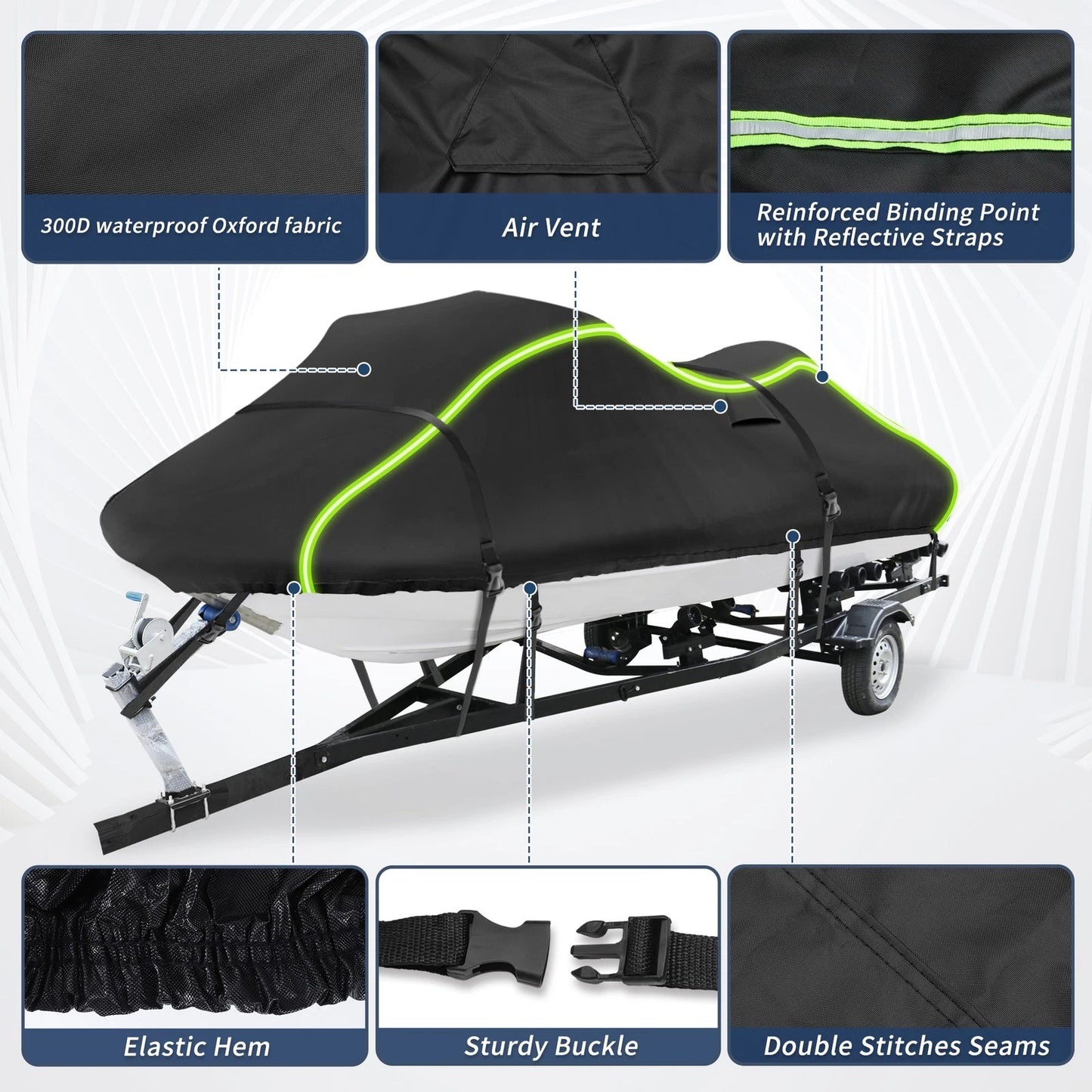 PWC Cover for Kawasaki Jet Ski (116"-125" 2 Seat) Waterproof Black