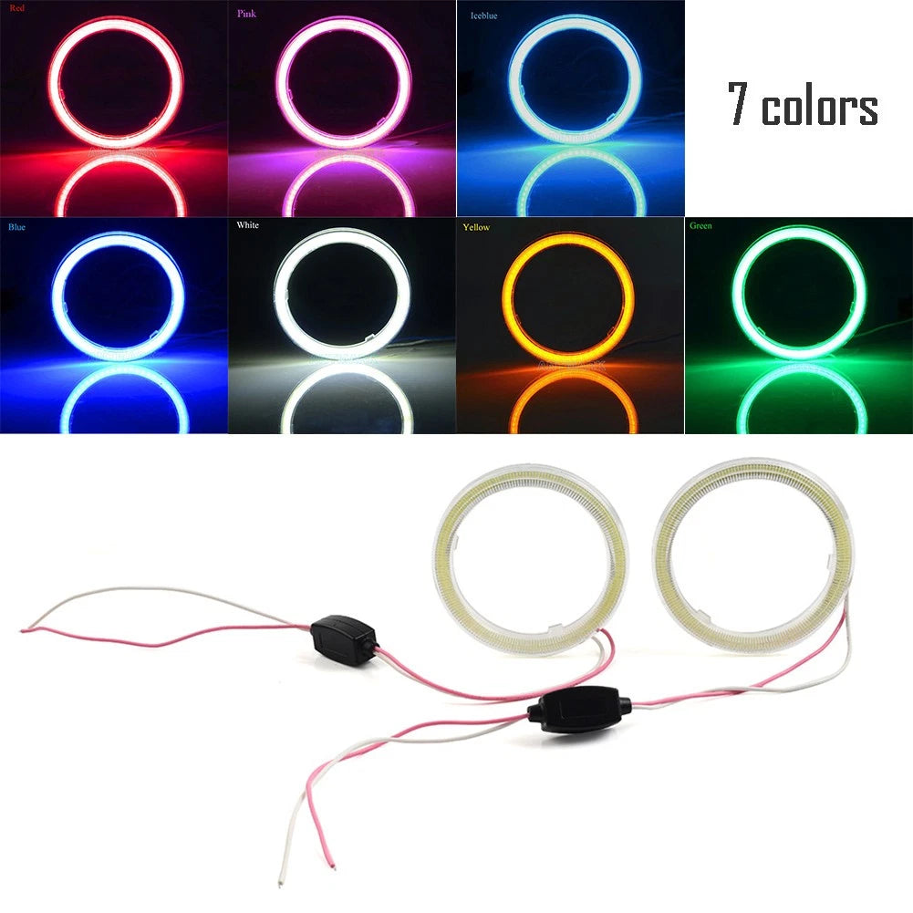 2X 70MM LED Fog Headlights for Universal Vehicles (12V) - COB Angel Eyes