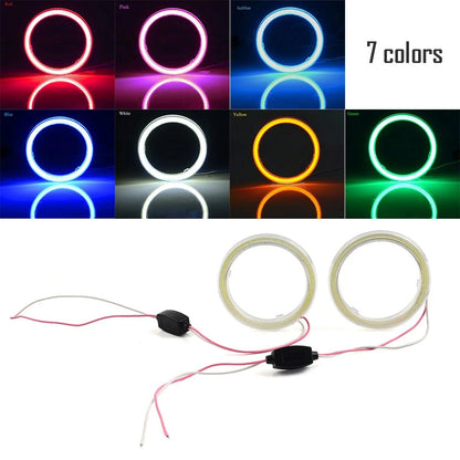 2X 70MM LED Fog Headlights for Universal Vehicles (12V) - COB Angel Eyes