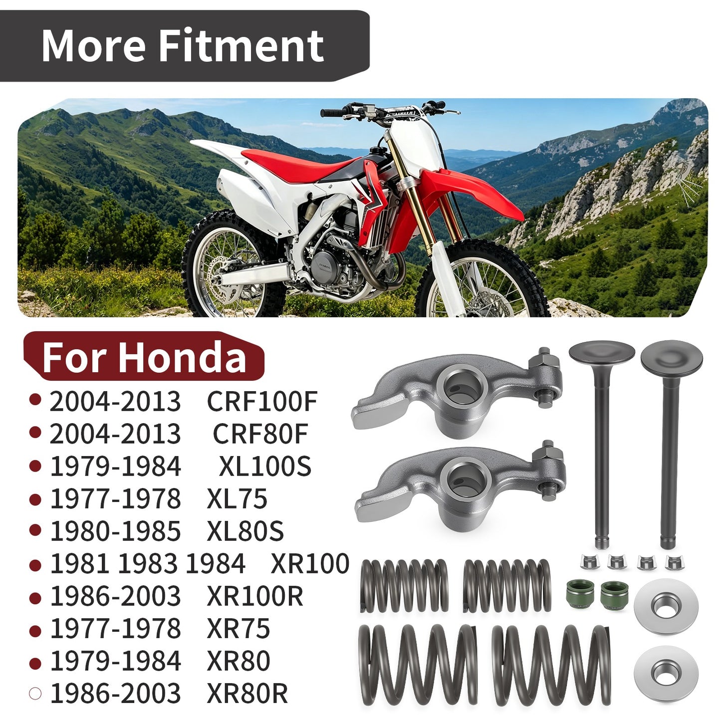 Set of 4 Rocker and Intake Exhaust Valves for Honda CRF80F CRF100F (2004–2023)