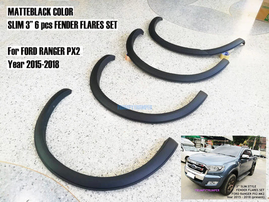 3" Matte Black Fender Flares Wheel Arches for Ford Ranger MK2 Wildtrak (2015-2018)