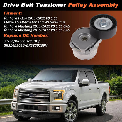 Drive Belt Tensioner Assembly with Pulley for Ford Mustang F-150 (BR3E6B209HC)