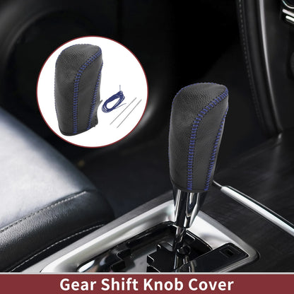 Gear Shift Knob Cover for Ford Fiesta (2009–2012) Black Blue Faux Leather