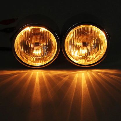 Black Twin Headlight Dual Lamp for Motorcycle Street Fighter Universal