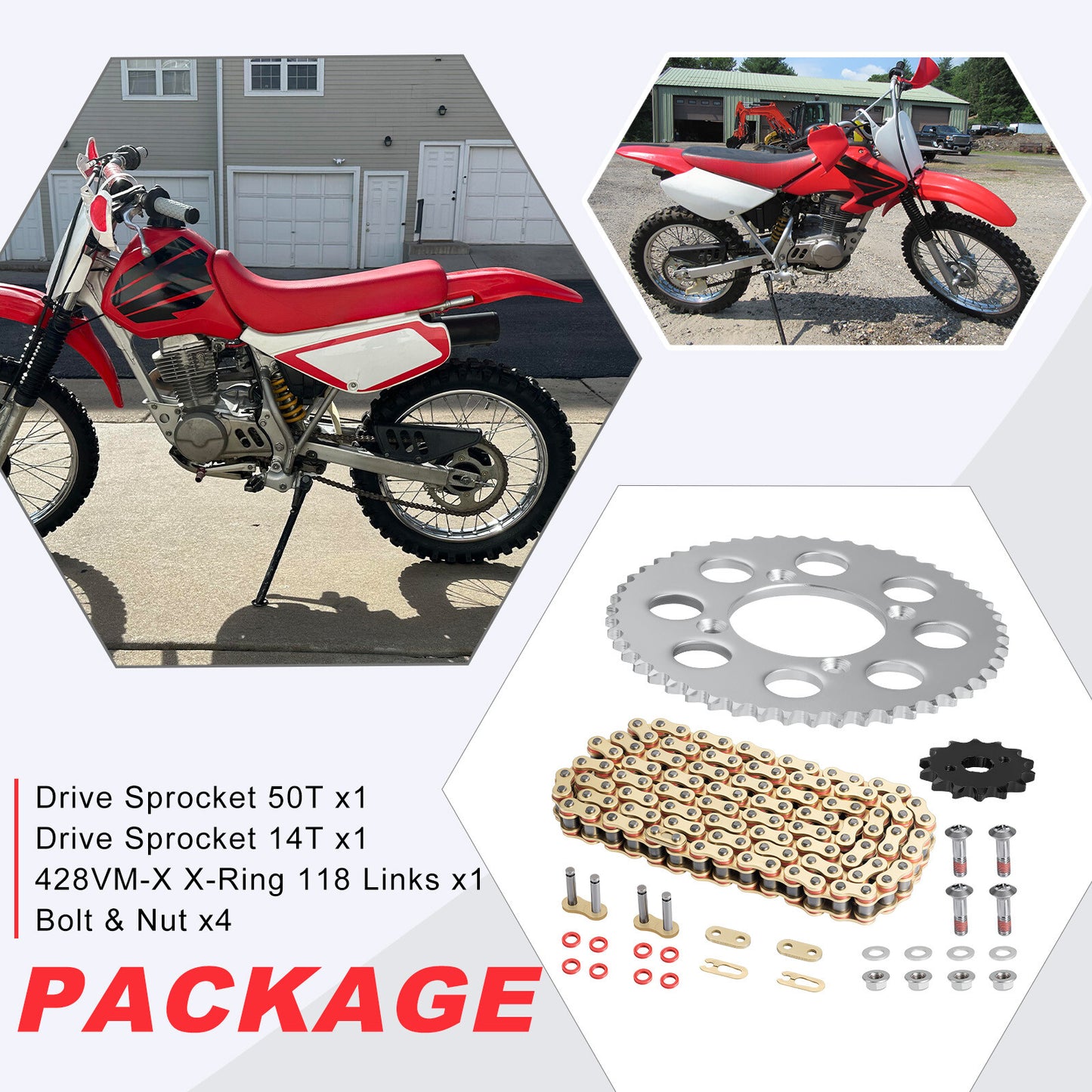 Sprocket Chain Set for Honda XR100R CRF100F (2004–2019) 14T/50T 428VM-X X-Ring