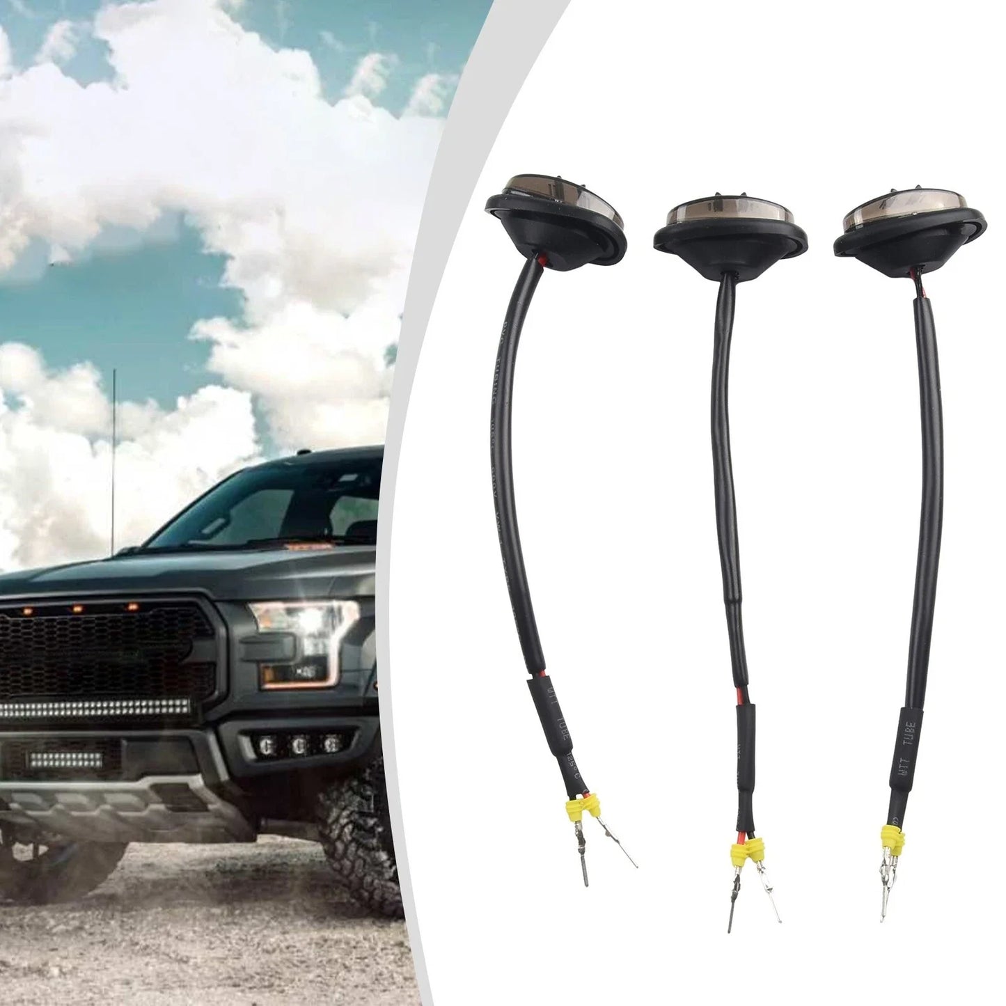 3 x Amber Smoked LED Front Grille Lamps for Ford F-150 Raptor Style