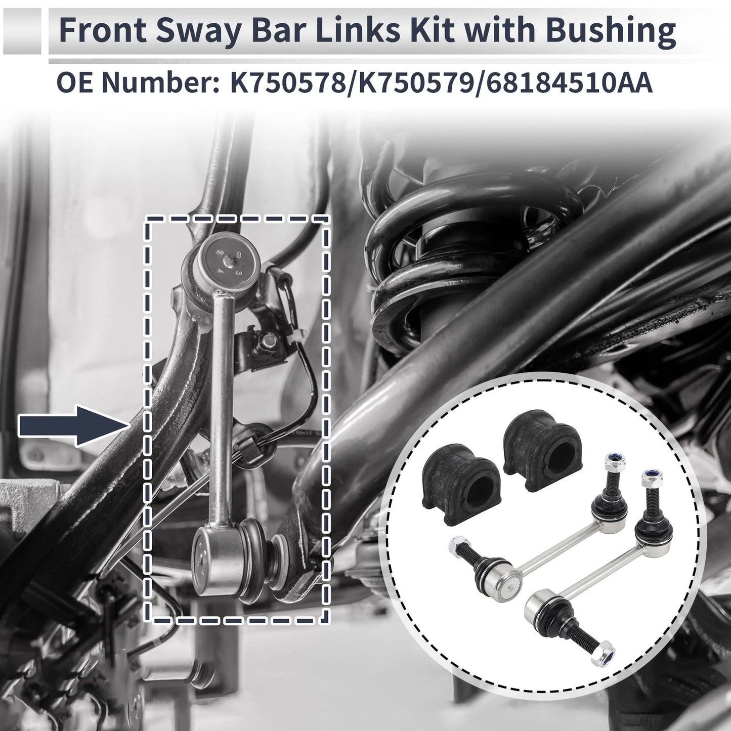 Front Stabilizer Bar Links with 2 Pcs Bushing for Jeep Grand Cherokee (1999–2021) No.K750578