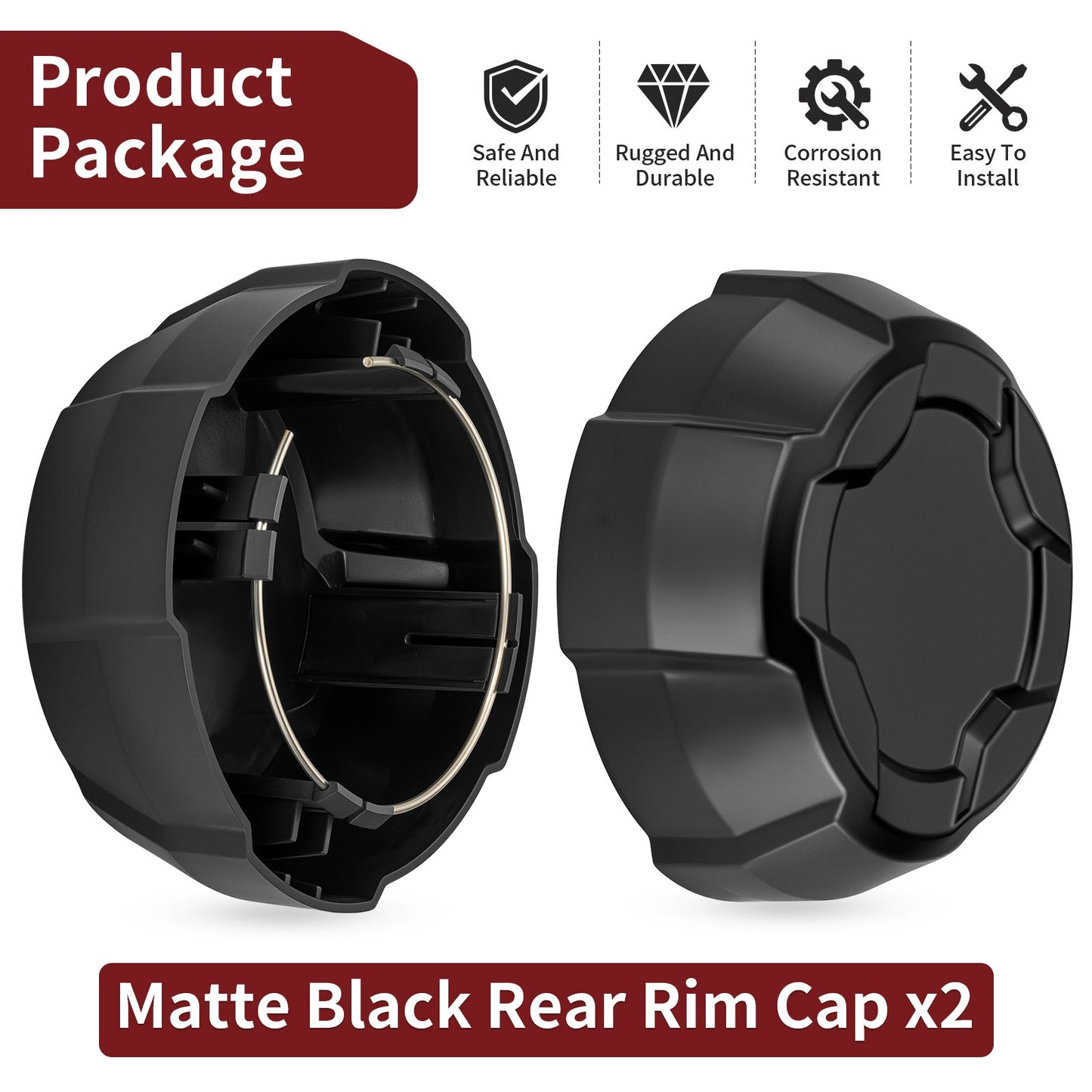 2X Rear Matte Black Rim Cap for Polaris Ranger Crew SP 570 (2022–2025)