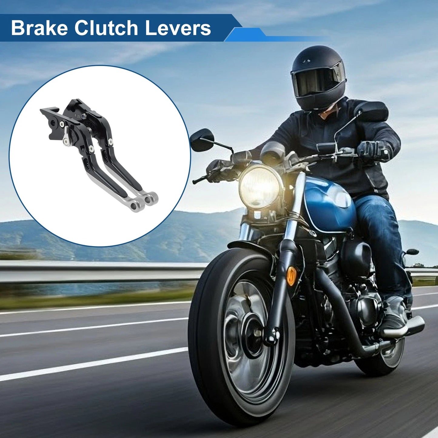 Brake Clutch Levers for Kawasaki Z250SL (2016–2017) Black Handle Silver End 1 Pair