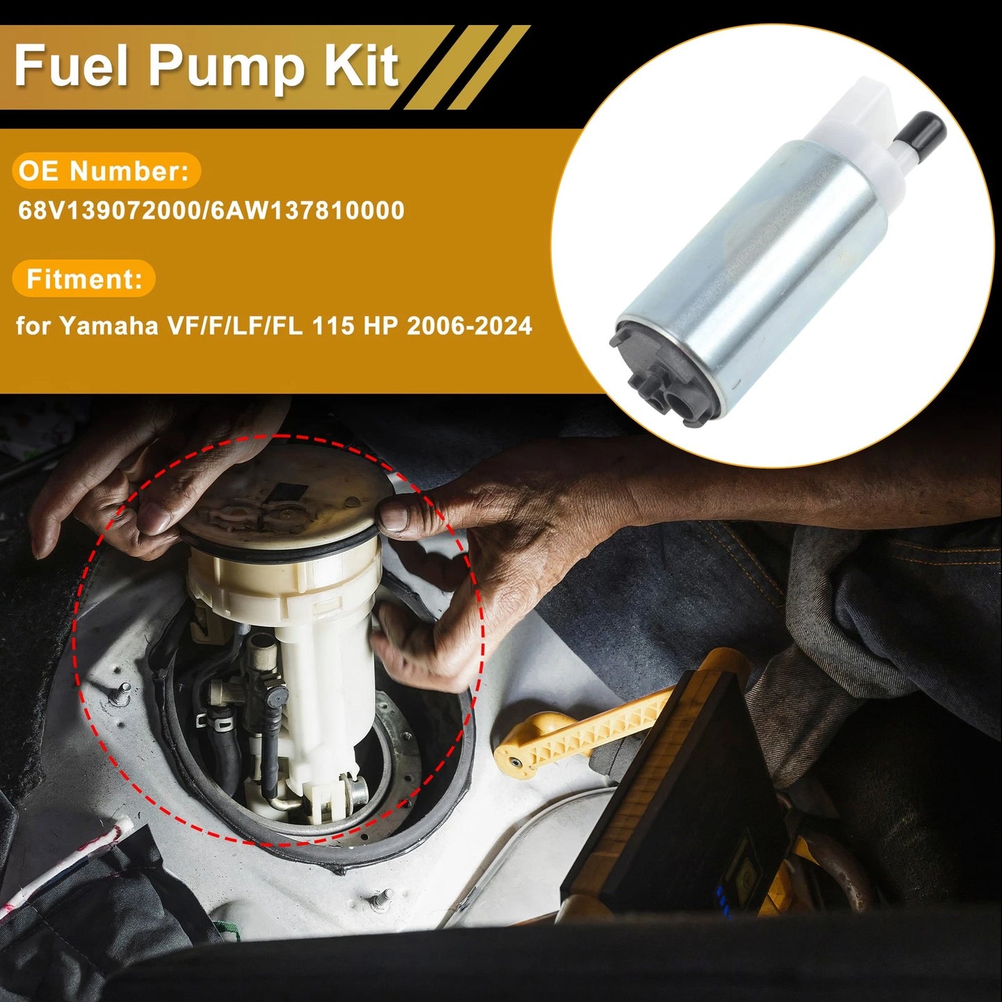 Fuel Pump for Yamaha VF/F/LF/FL 115 HP (2006–2024) Replaces 68V139072000