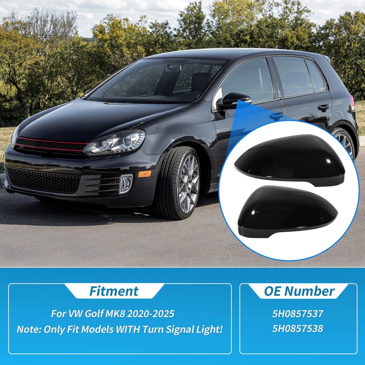 Car Mirror Cover Cap for Volkswagen (2000–2023) 5H0857537/5H0857538