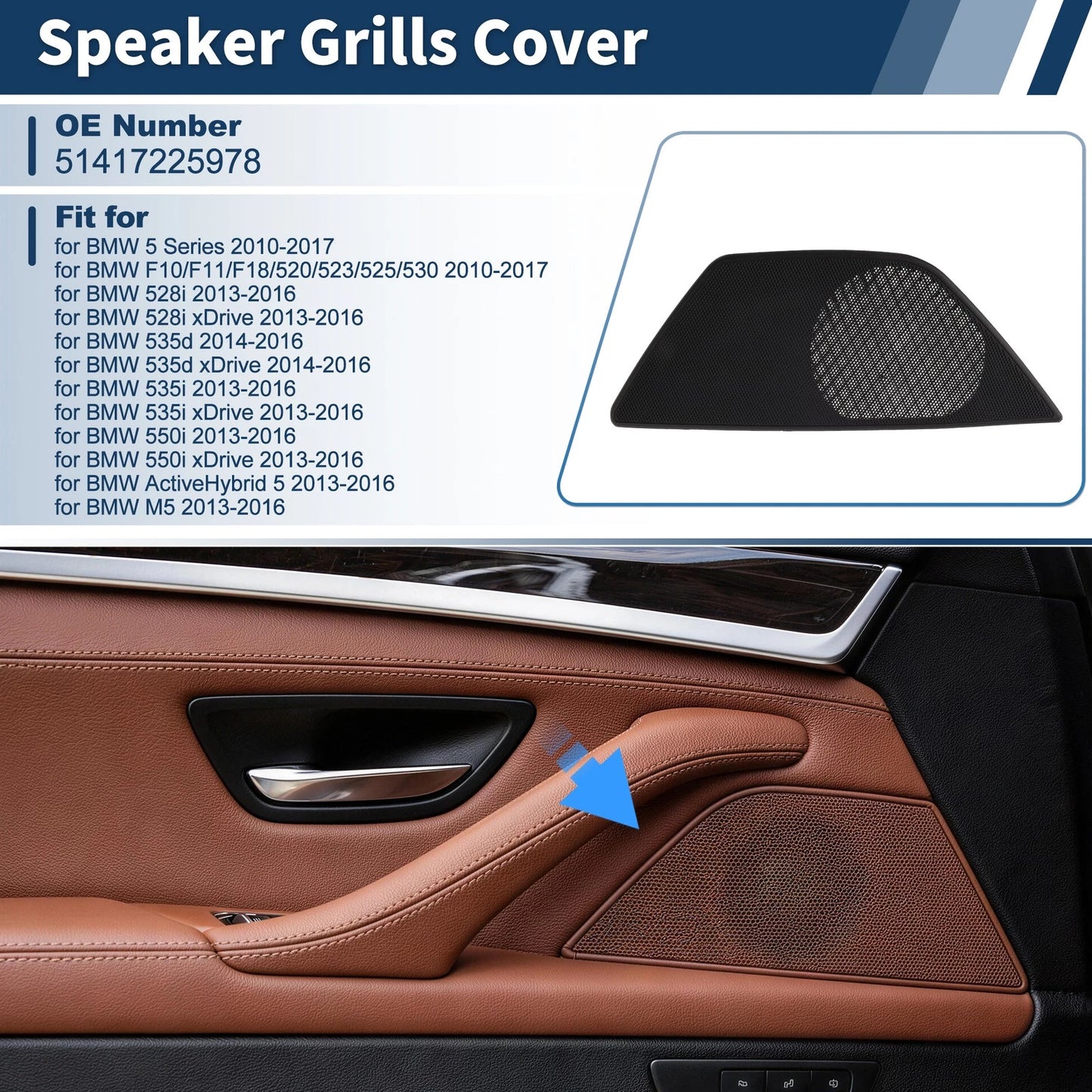 Speaker Grills Cover for BMW 5 Series (2010–2017) Right Door Plastic Black