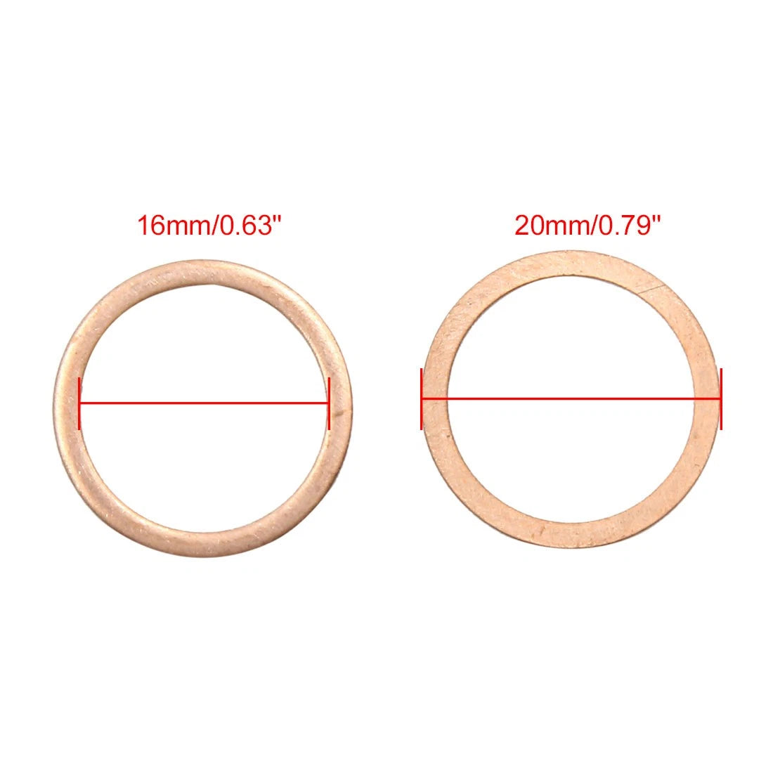 Set of 30 Copper Crush Washers for Flat Sealing Gaskets (16mm Inner Dia)