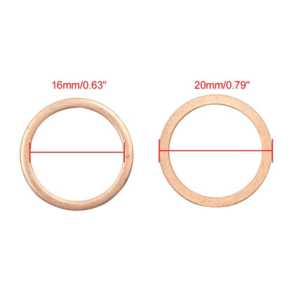 Set of 30 Copper Crush Washers for Flat Sealing Gaskets (16mm Inner Dia)