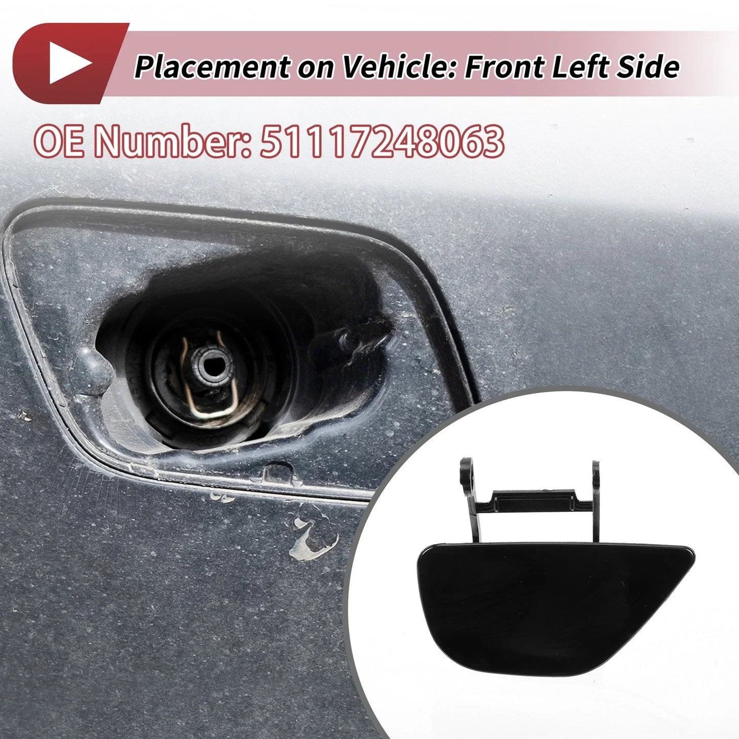 Front Left Washer Nozzle Cover Cap for BMW 535i GT (2010-2017) Black