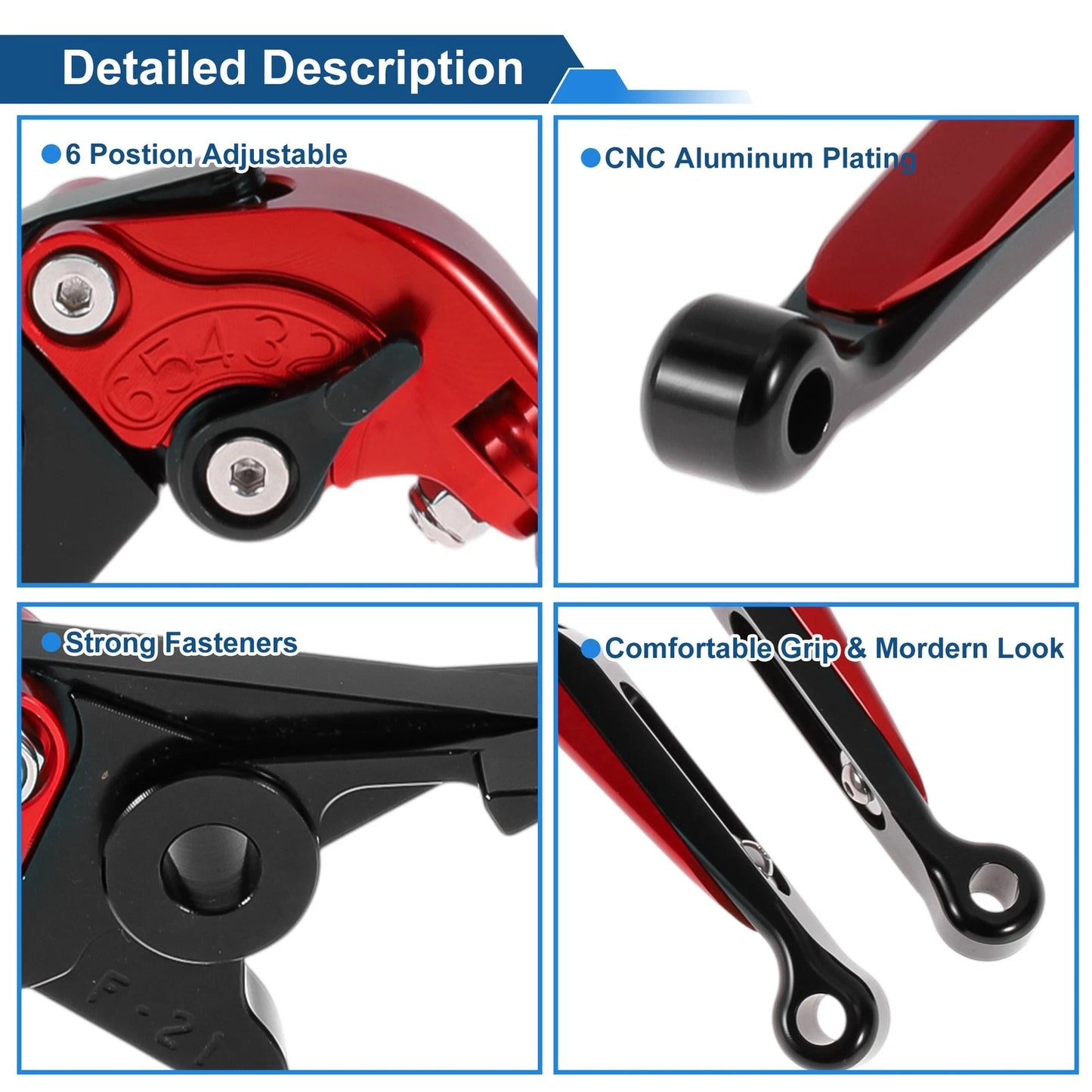 Short Long Brake Clutch Lever for Kawasaki Versys 650 (2006–2023) Red Black