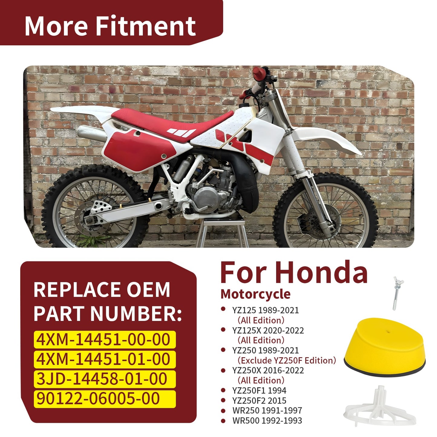 Air Filter with Cage Holder Guide & Bolt for Yamaha YZ125 YZ250 WR250 (2002–2023)