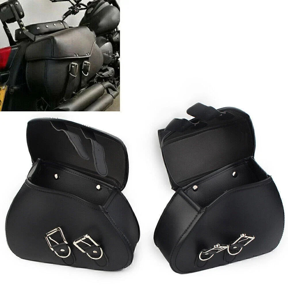 Black PU Leather Saddle Bags for Harley Sportster Dyna (2004-2023)