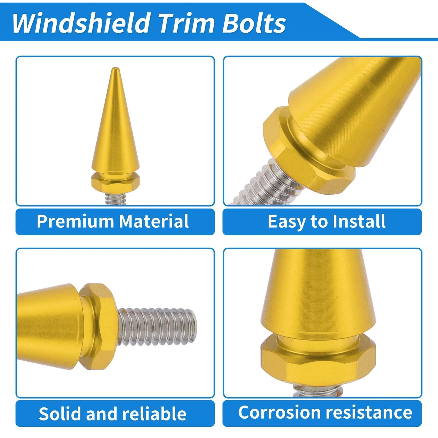 Windshield Bolts for Harley Davidson Street Glide (1996–2013) Aluminum Gold Tone