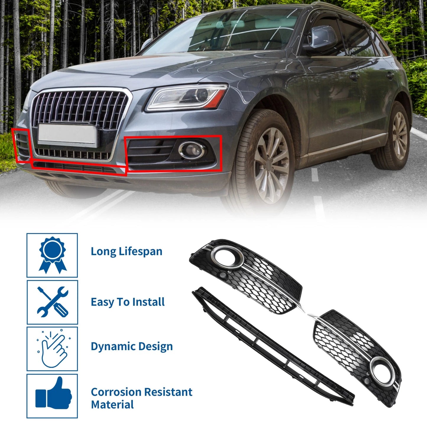 Set of 1 Front Lower Bumper Grille for Audi Q5 (2017) No.8R0807681S Black