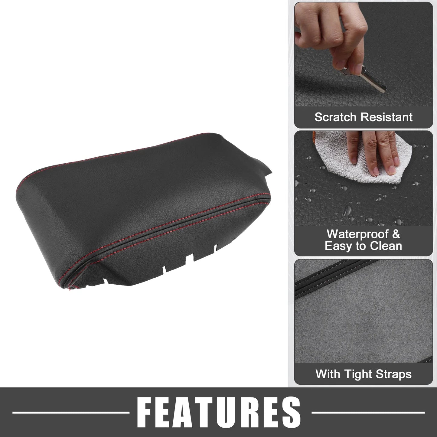 Black Armrest Protector Cover Pad with Red Stitches for Honda Civic (2016-2021)