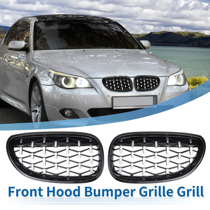1 Pair Front Hood Bumper Grille Grill Diamond Star for BMW 5 Series (2004–2009)
