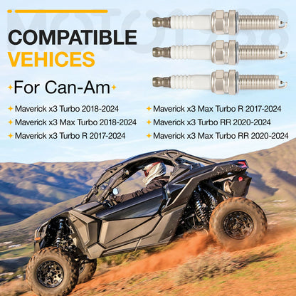 Set of 3 Iridium Spark Plugs for Can-Am Maverick X3 Turbo Max (2017–2024)