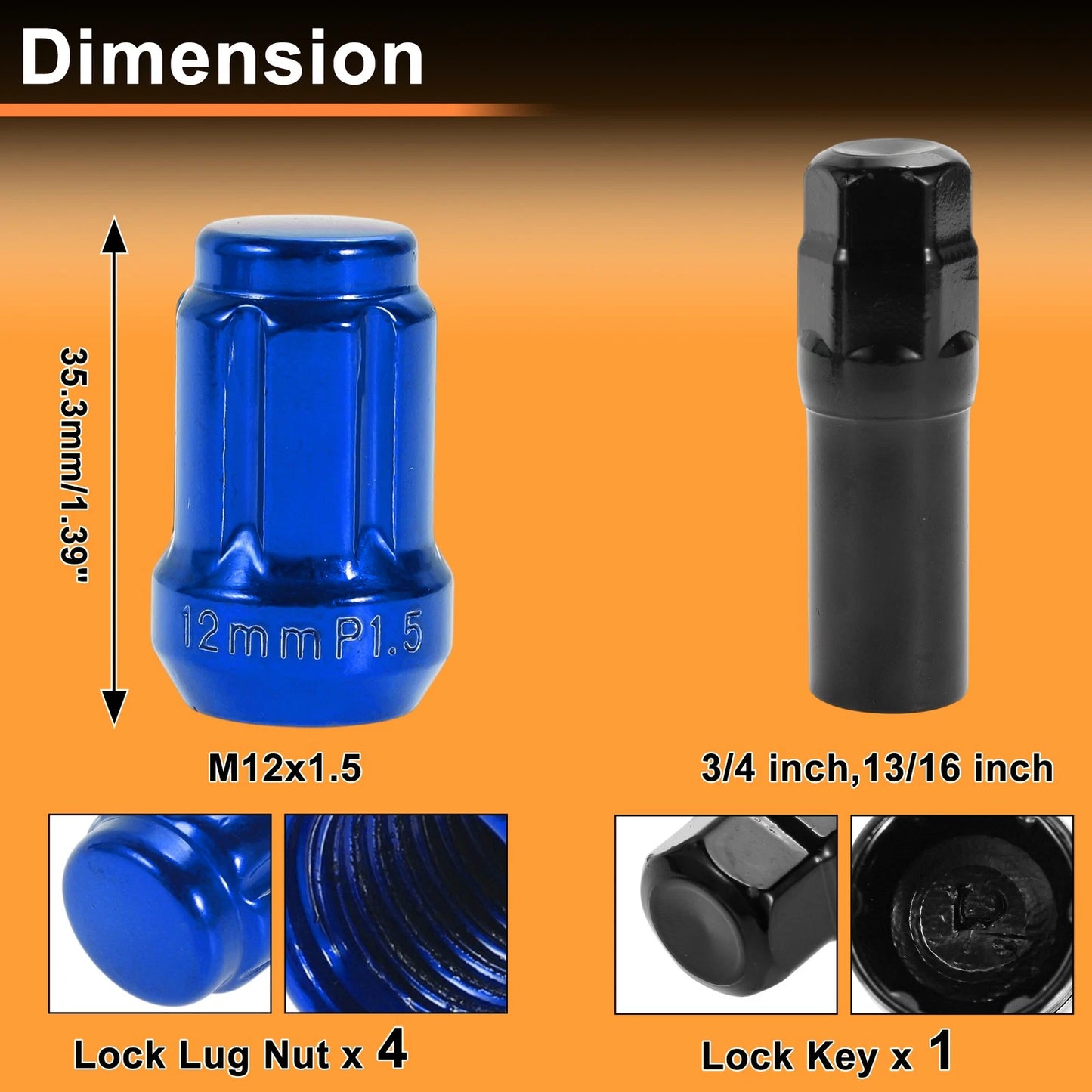 M12x1.5 Tire Wheel Locking Nut Set with 1 Socket Key for Honda Toyota