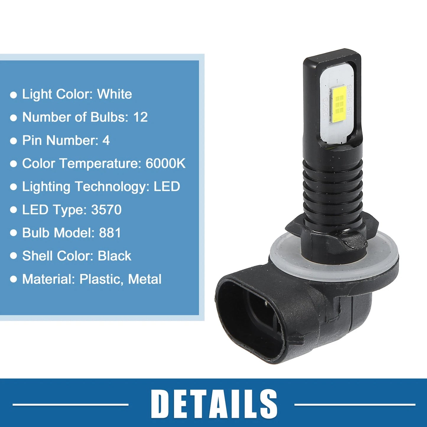 Set of 2 881 Fog Light Bulbs 80W 3570 Chips for Auto Lamp