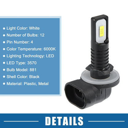 Set of 2 881 Fog Light Bulbs 80W 3570 Chips for Auto Lamp
