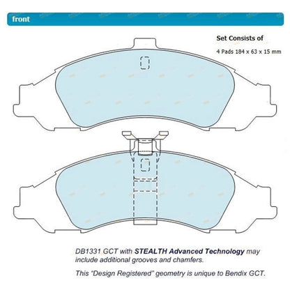 Set of 4 Bendix Front Disc Brake Pads for Holden Monaro V2 VZ (2001–2005)