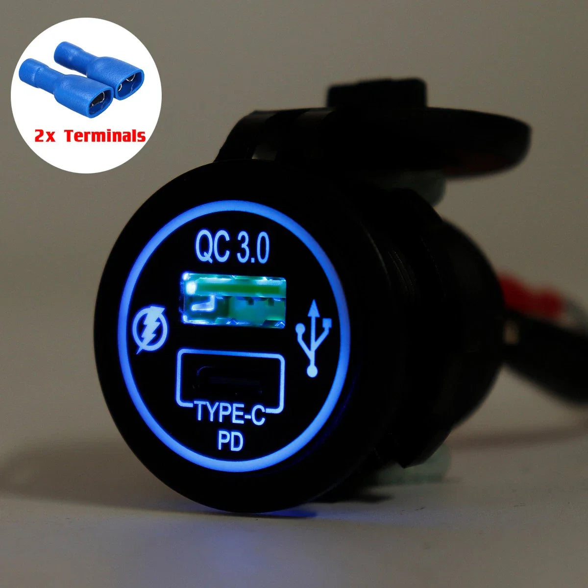Charger Outlet / 12V 24V / Dual Port LED Type C USB QC3.0 PD for Car ATV RV