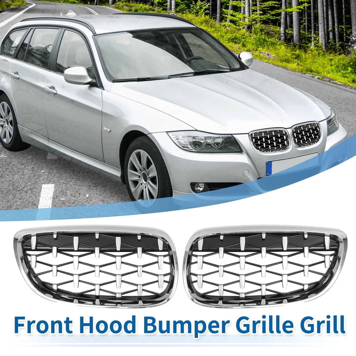 1 x Front Hood Bumper Grille Grill for BMW 328xi M3 335xi 328i Silver Tone
