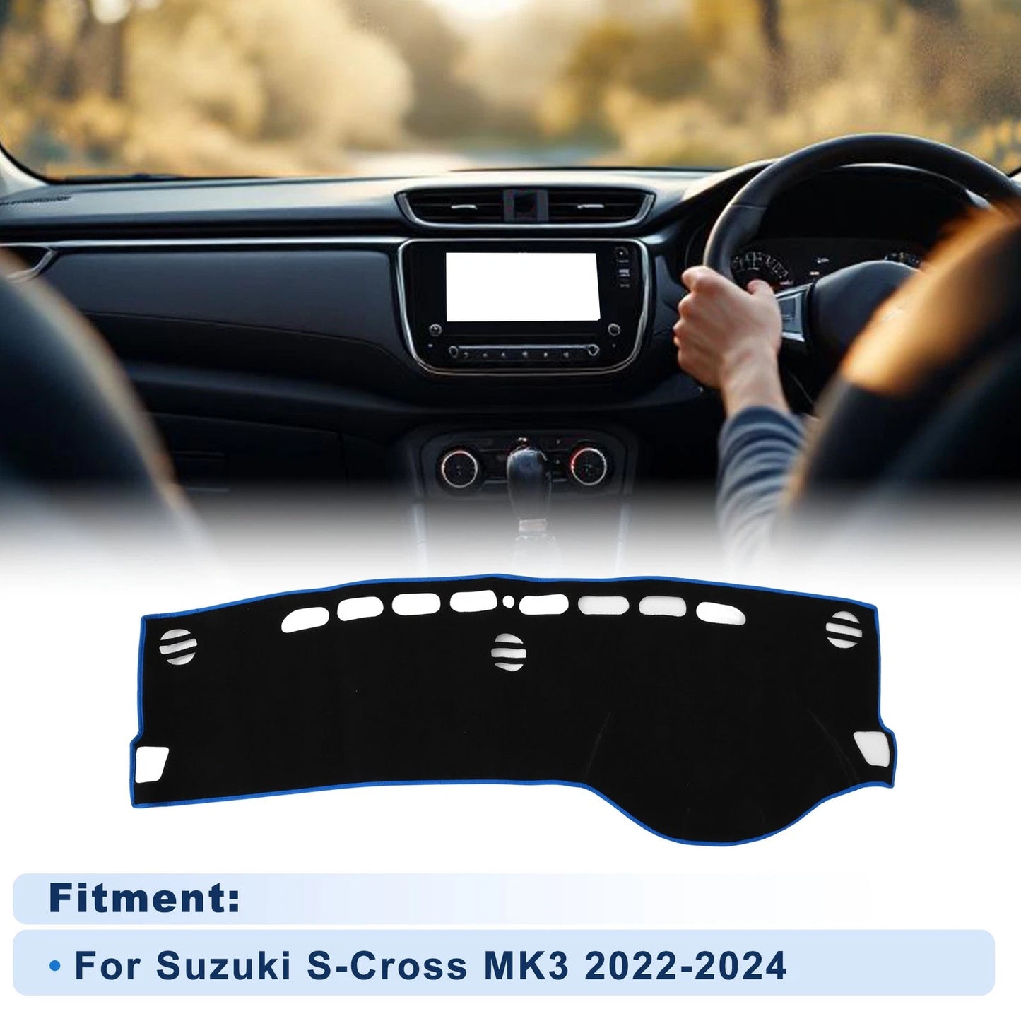 Dash Cover for Suzuki S-Cross MK3 (2022–2024) Polyester Black Blue Edge