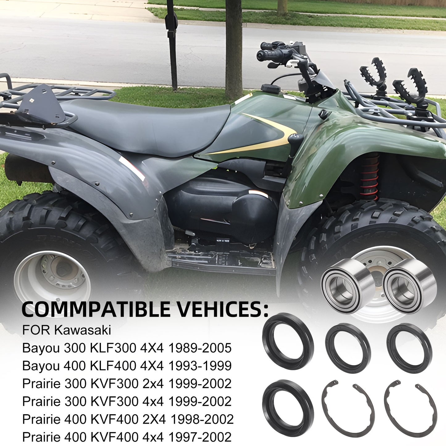 2Pcs Front Wheel Bearing & Seal Kit for Kawasaki Bayou Prairie (1990–2004)