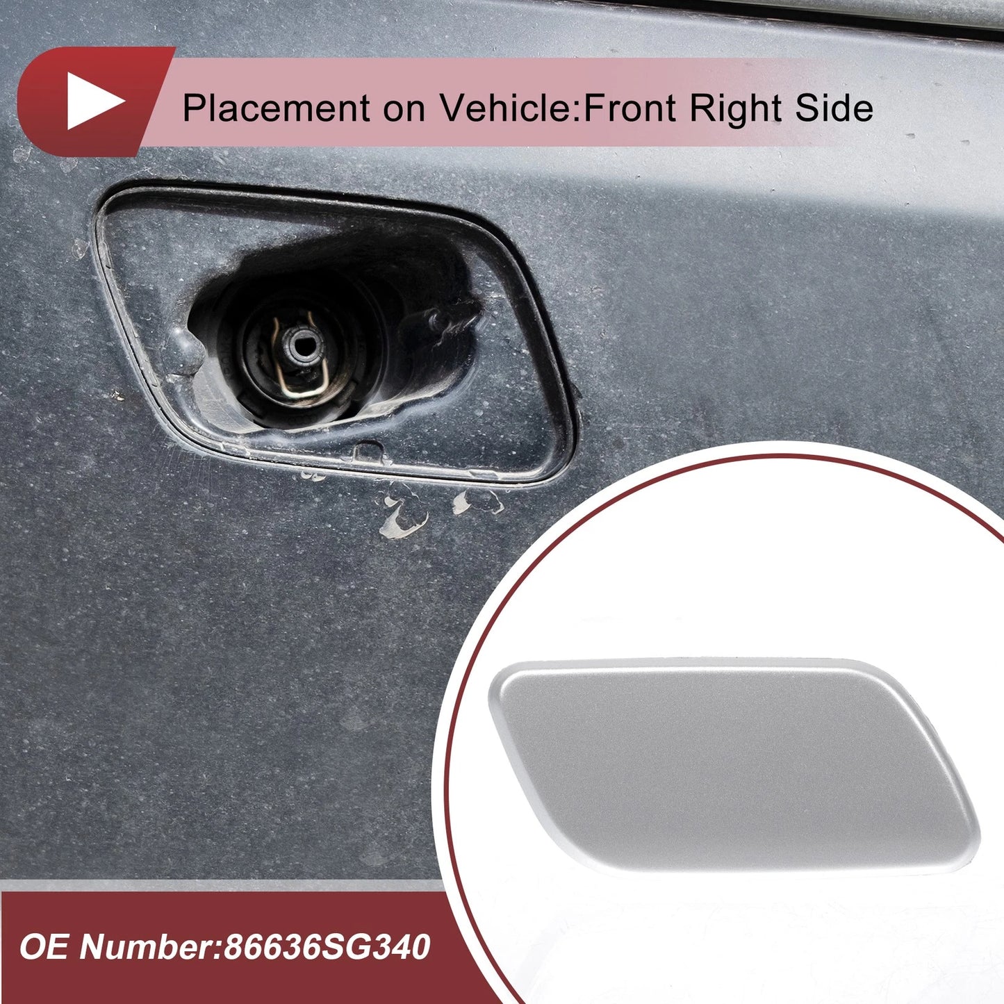 Front Right Washer Nozzle Cover Cap for Subaru Forester (2016–2018) Silver Tone