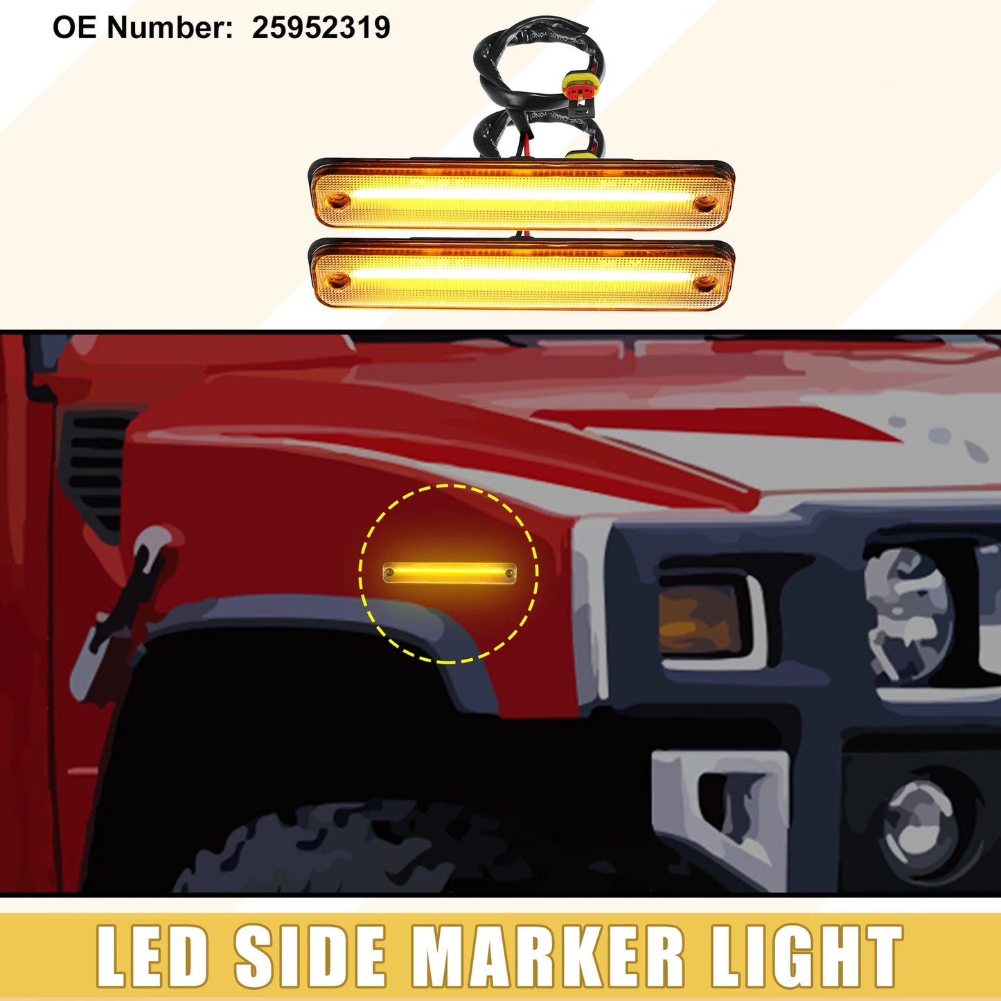 2X Front LED Side Marker Light 25952319 for Hummer (Clear Lens Amber)