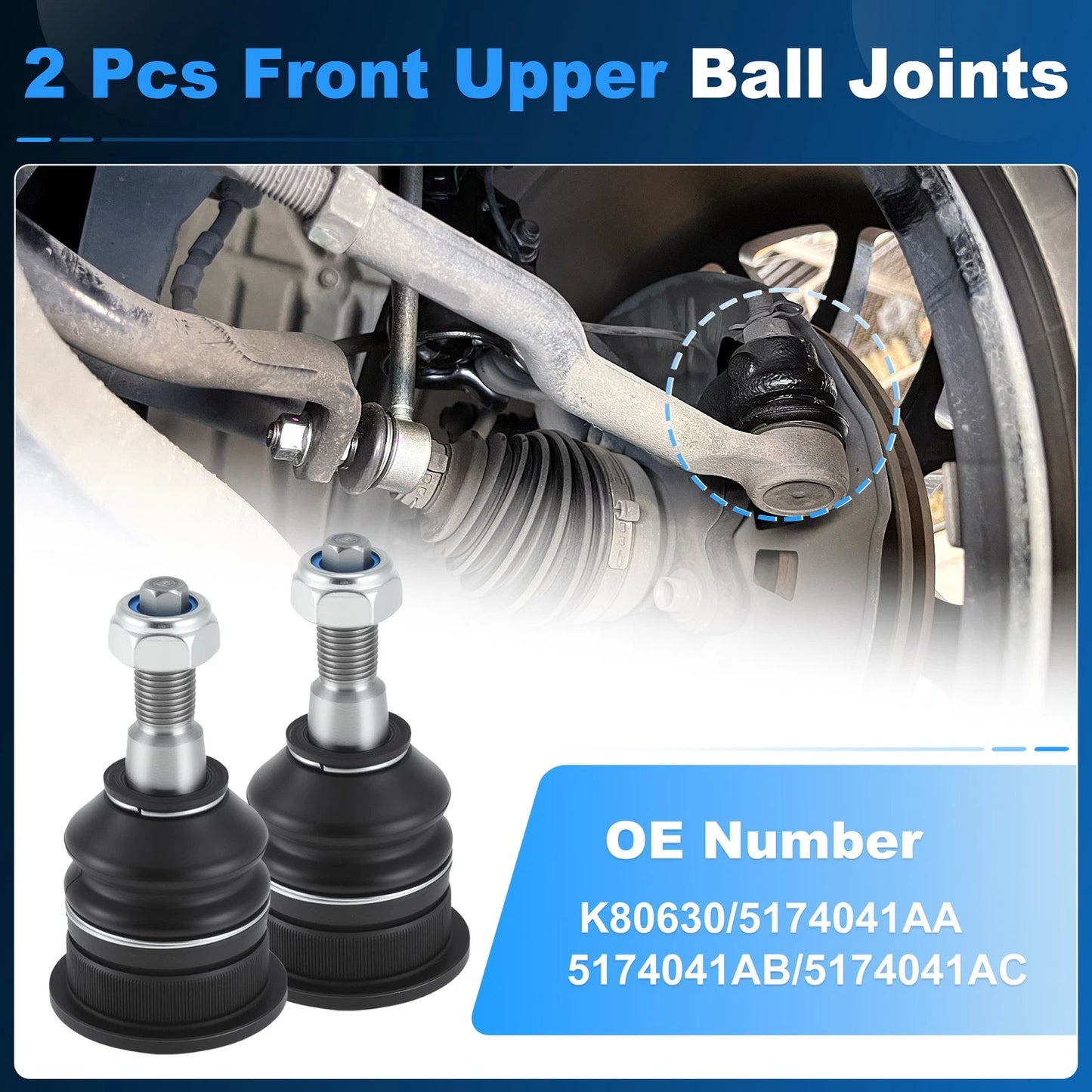 2X Front Upper Ball Joints for Dodge Ram 1500 2500 (2011–2018) K80630 51740