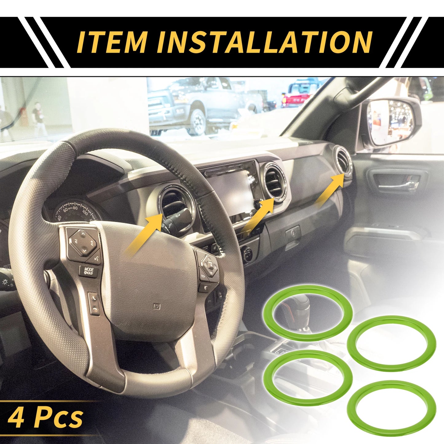 Set of 4 AC Vent Dashboard Decoration Rings for Toyota Tundra (2014–2021) Green