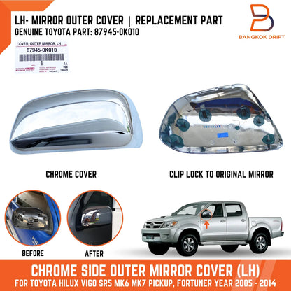 Left Chrome Outer Mirror Cover for Toyota Hilux Ute Vigo (2005-2014)