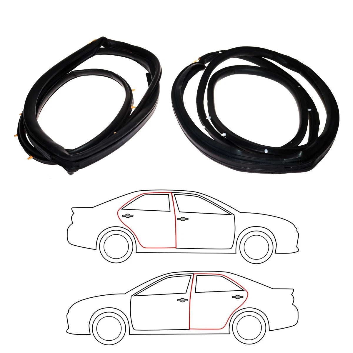 Rear Door Weatherstrip Pair for Toyota Corolla Sedan (1990–1997)
