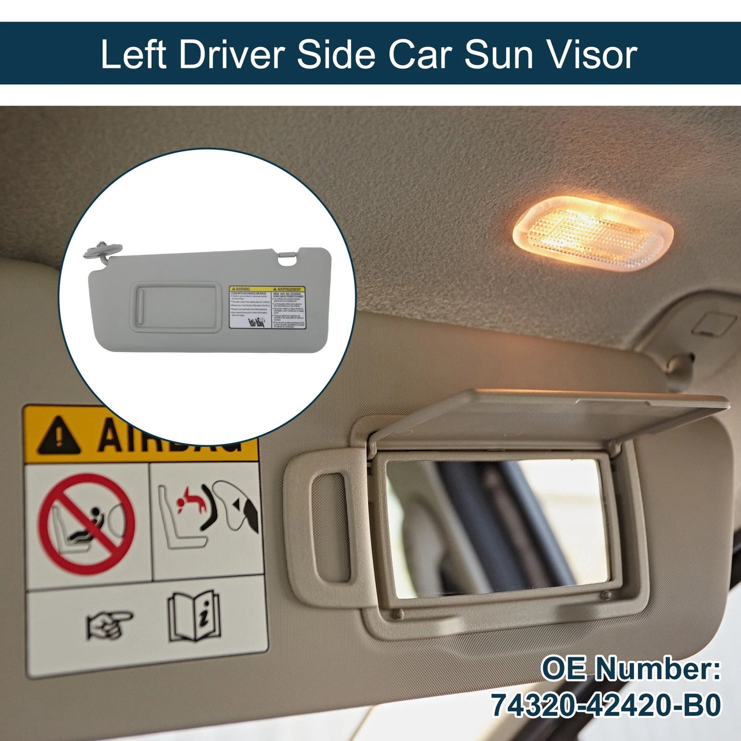 Left Driver Side Sun Visor w/ Mirror for Toyota RAV4 (No. 74320-42420-B0)