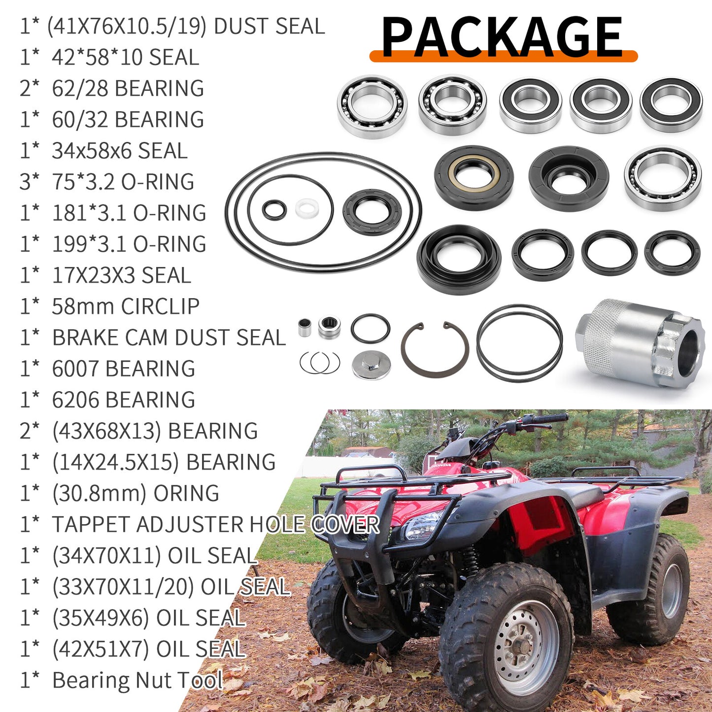 Rear Differential Axle Bearing Seal Kit for Honda Rancher 350 (2000–2006)