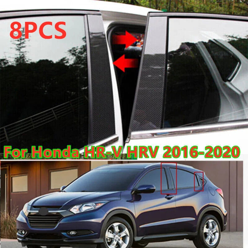 8PCS Carbon Fiber Pillar Posts Door Trim Cover for Honda HRV HR-V (2016–2020)