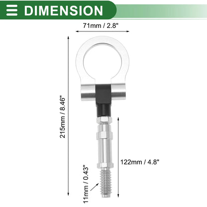 Tow Hook for Volkswagen MK7 (2014–2022) 11mm Aluminum Alloy 122mm Silver Tone