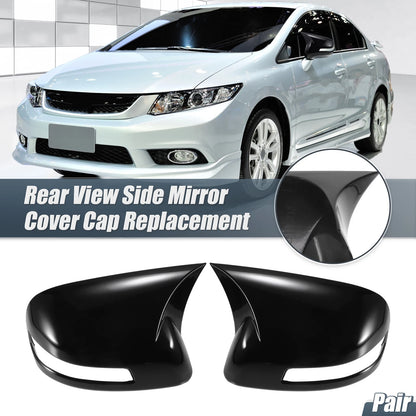 Pair Rearview Mirror Cover Overlay Gloss Black for Honda Civic (2012–2015)
